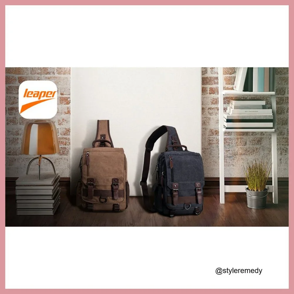 Canvas Messenger Bag with PU Leather, Adjustable Crossbody Sling